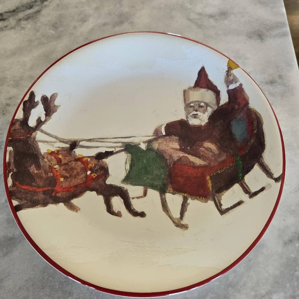 Williams Sonoma Santa and Reindeer Plates Set Of 4